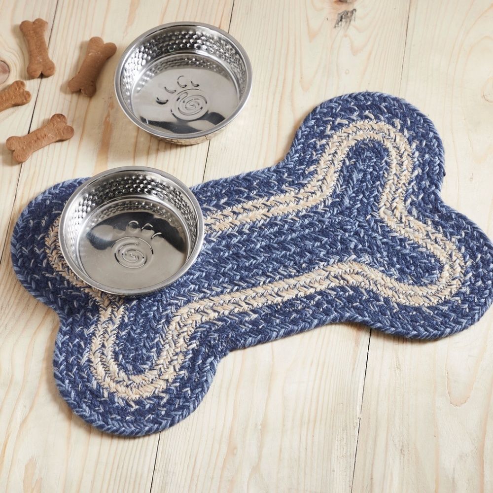 Farmhouse Jute Braided Dog Bone Shaped Rug Bowl Country Cottagecore Pet Care